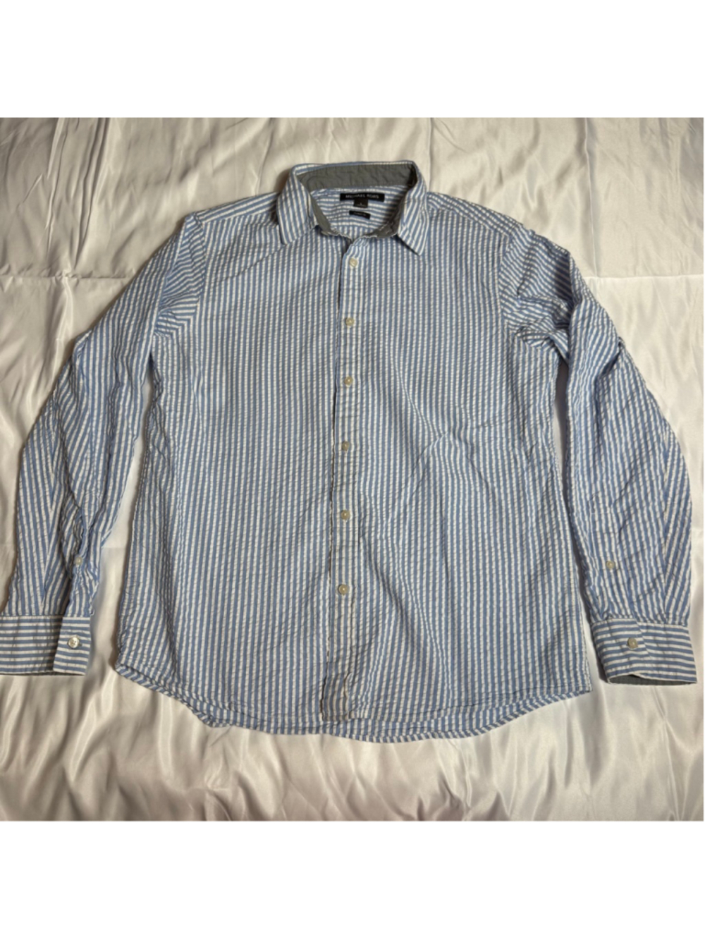Men's Michael Kors Casual Button Down Shirt L Blue White Striped